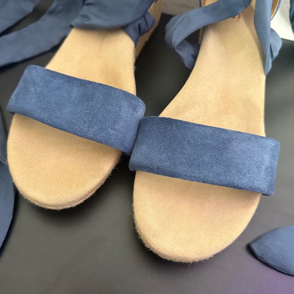 UGG Trina Wedge Espadrille Ankle Wrap Tie Up Sandals Size 10 Blue Suede BOHO - Picture 5 of 12